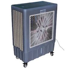 Portable evaporative air cooler with wheels