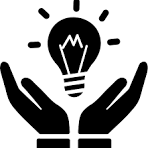 Hands holding light bulb symbol